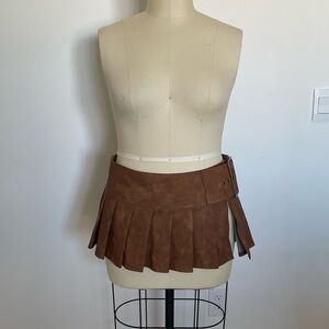Brown Pleated Mini Skirt